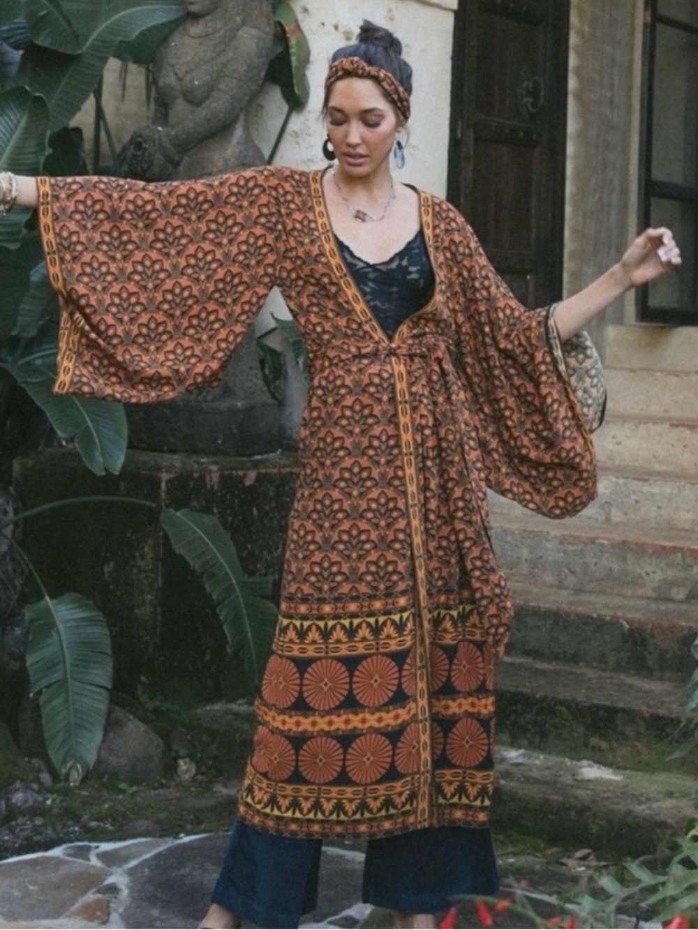 Nine Lives Bazaar willow Robe in African Sky, Size AU-8/US14